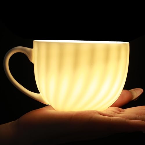 Miniatura 3 de Juego de 2 tazas de capuchino de porcelana fina con patrón en espiral de 7 onzas, cerámica ligera, tazas de café artístico con platillos, para