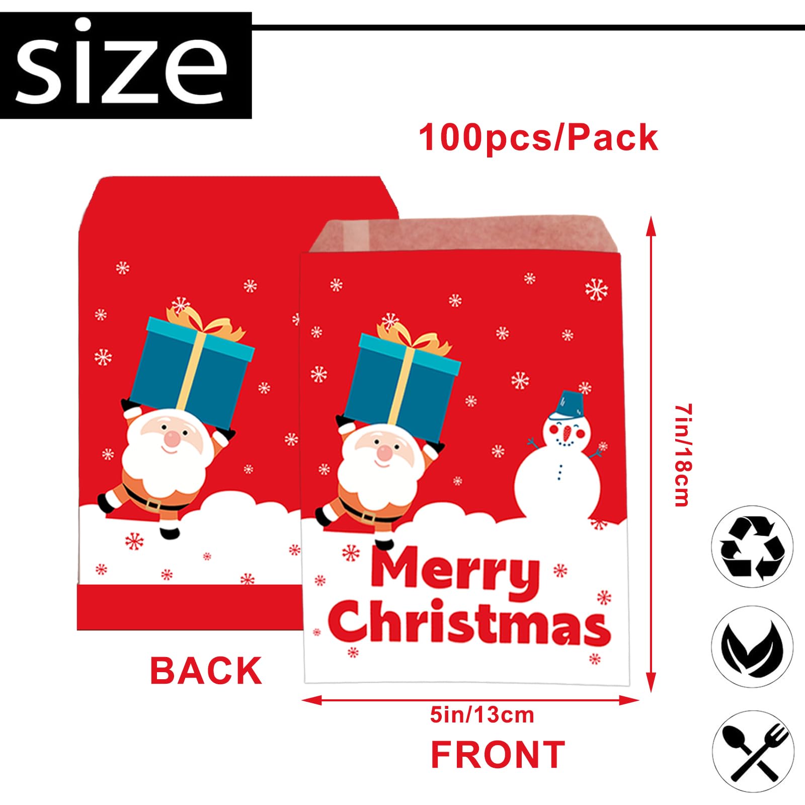 100pcs Christmas Party Sweet Bag, 5''x7'' Candy Paper Bags for Xmax Confectionery Cake Gift Shop, Buffet Stall - Image 2