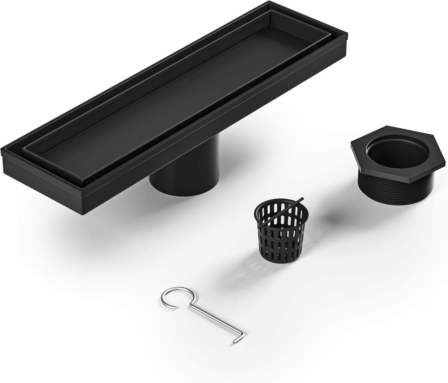 Bernkot Linear Shower Drain 12", Matte Black Floor Drain with Tiled ...