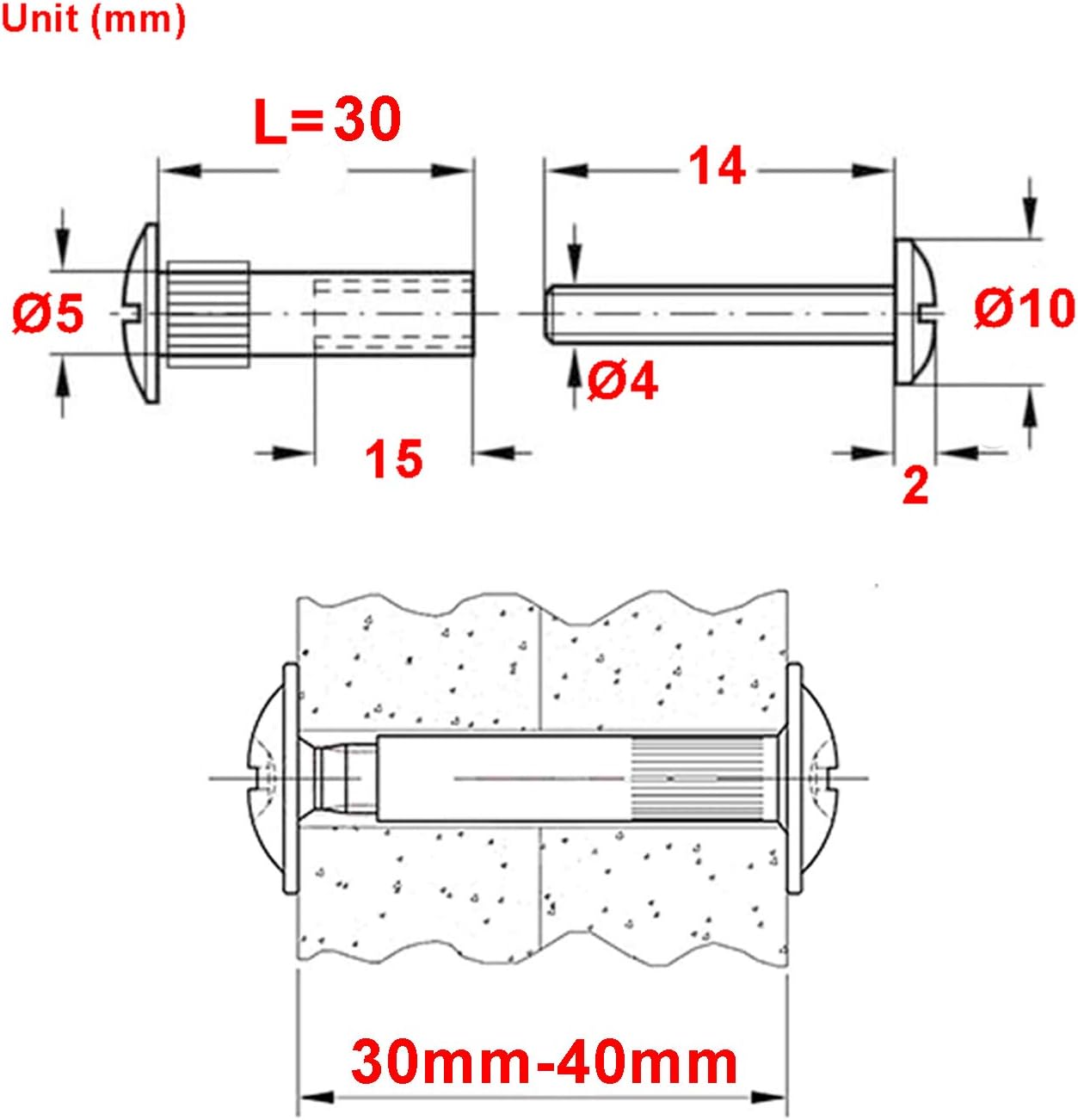 LIKERAINY Connecting Screws Bolts M5 for Wardrobe Kitchen Cabinet Furniture Carcase Unit Connectors Joiners with Sleeves in Nickel Plated 150 Sets for Wood Thickness 30-40mm - Image 3
