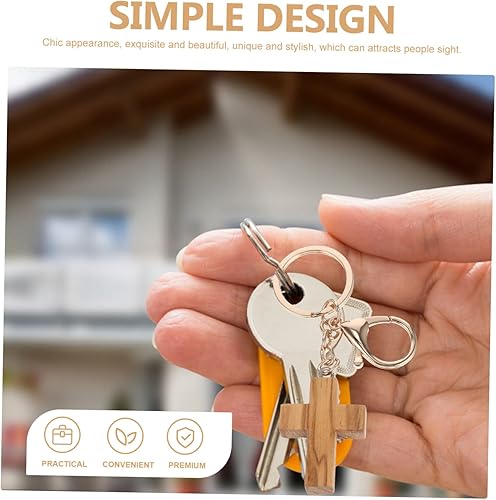 Miniatura 8 de Llavero de madera de olivo natural, pequeño colgante religioso para hombres y mujeres, delicado accesorio de artesanía, llavero de madera para hacer