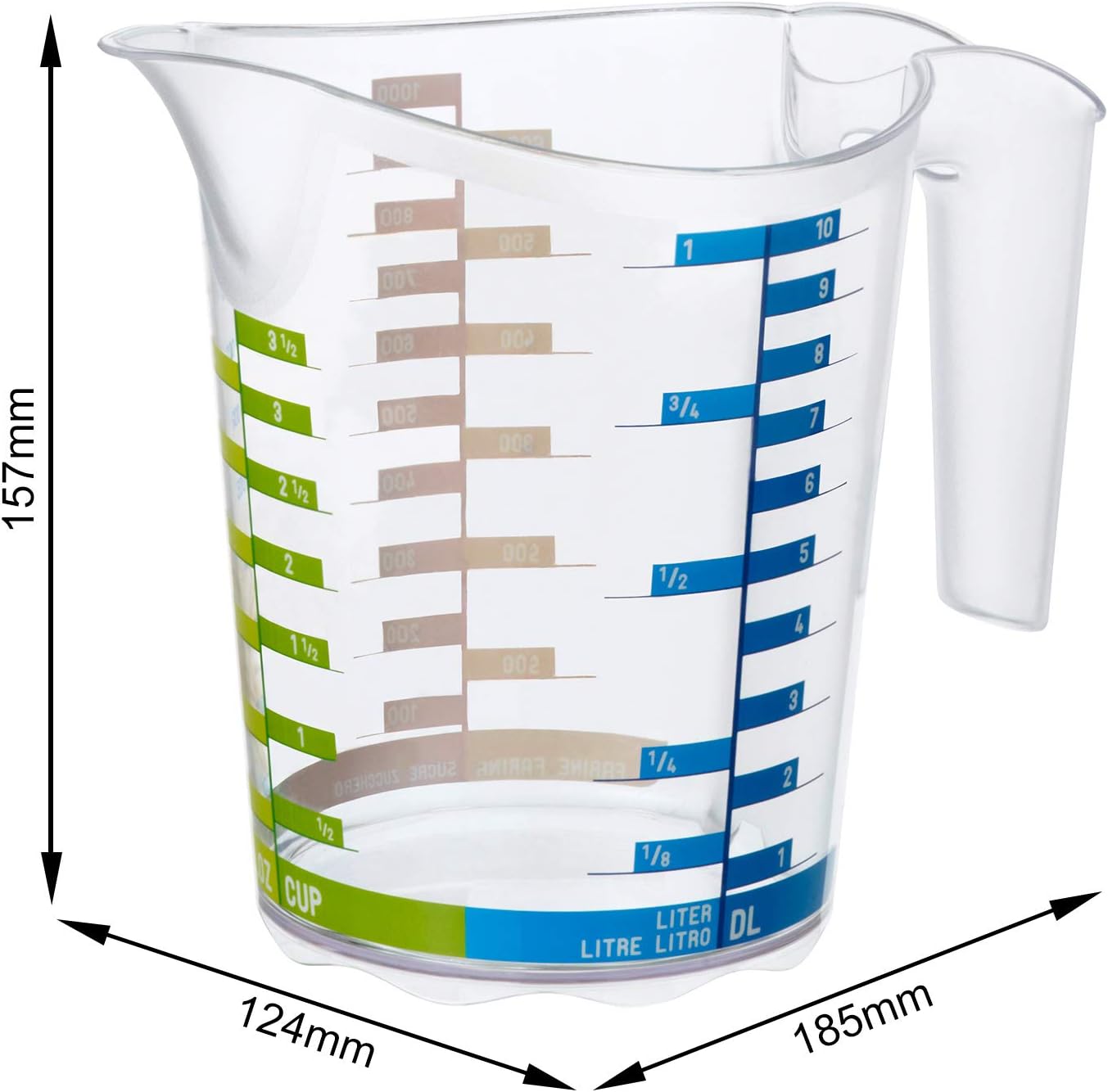 Rotho, Domino, Measuring cup 1 l, Plastic (PP) BPA-free, transparent, 1l (18,5 x 12,4 x 15,7 cm)