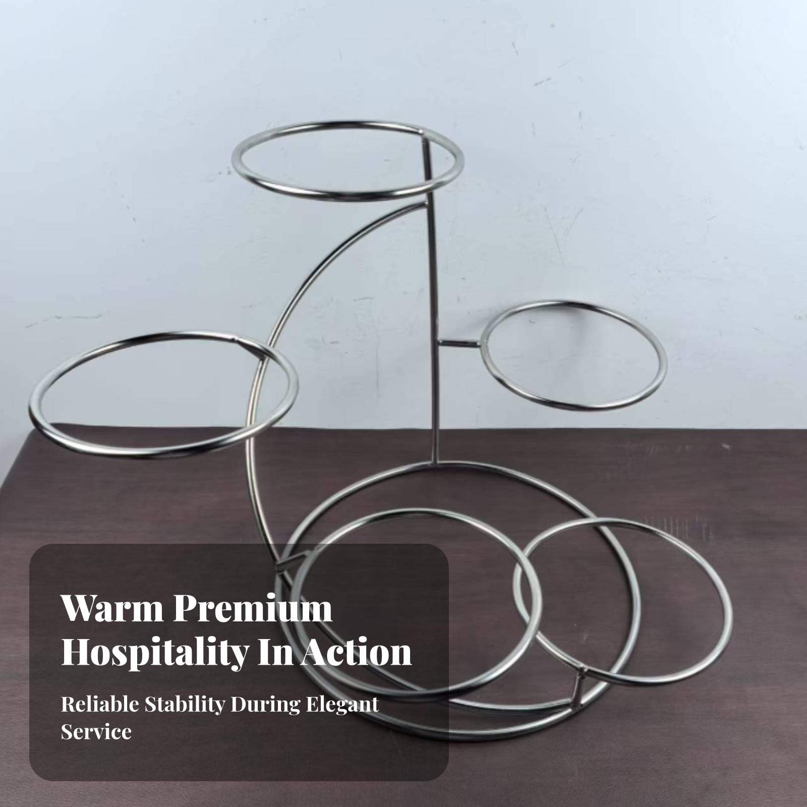 Espositore a Cerchi in Acciaio Versatile | Finitura Argento Galvanizzato, Supporto Verticale per Piatti, Design Simmetrico Anelli, Alzata per Dolci, Banchetti, Hotel