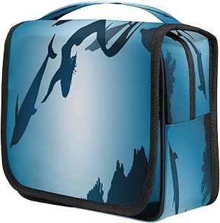 Saco de higiene pessoal pendurado sereia oceano portátil impermeável bolsa de higiene pessoal de viagem com gancho, golfinho organizador de maquiagem cosméticos de grande capacidade com zíper para mulheres homens, kit de acessórios de viagem xampu banheiro bolsa de higiene pessoal de Natal