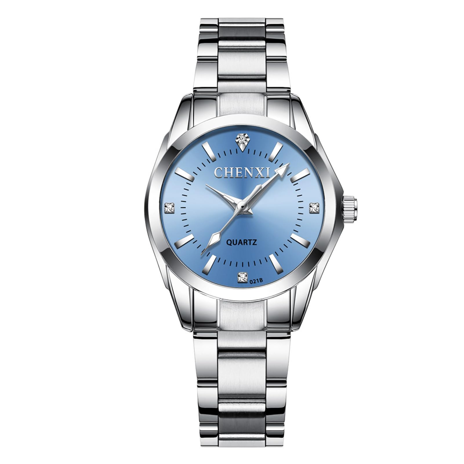 Verhux Watches for Women Silver Ladies Small Wrist Watches Stainless Steel Waterproof Elegant Dress Watches Blue Dial
