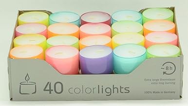 Wenzel-Kerzen Summer Edition Colorlights Teelichte mit Langer Brenndauer, 100% Paraffin, Bunt, Höhe 24 mm Durchmesser 38 mm, 20