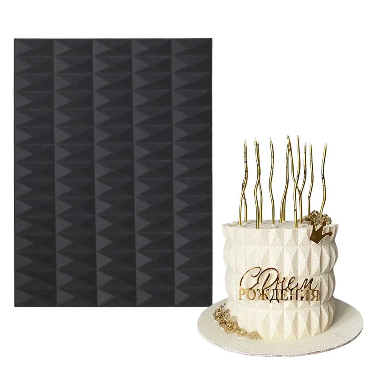 mostsom Silicone Lace Cake Mold Cube Pattern Fondant Impression Mat for Baking, Candy, Chocolate, Buttercream Decorating - Reusable Non-Stick Flexible Cake Decor Tool (A_ Cube Pattern)