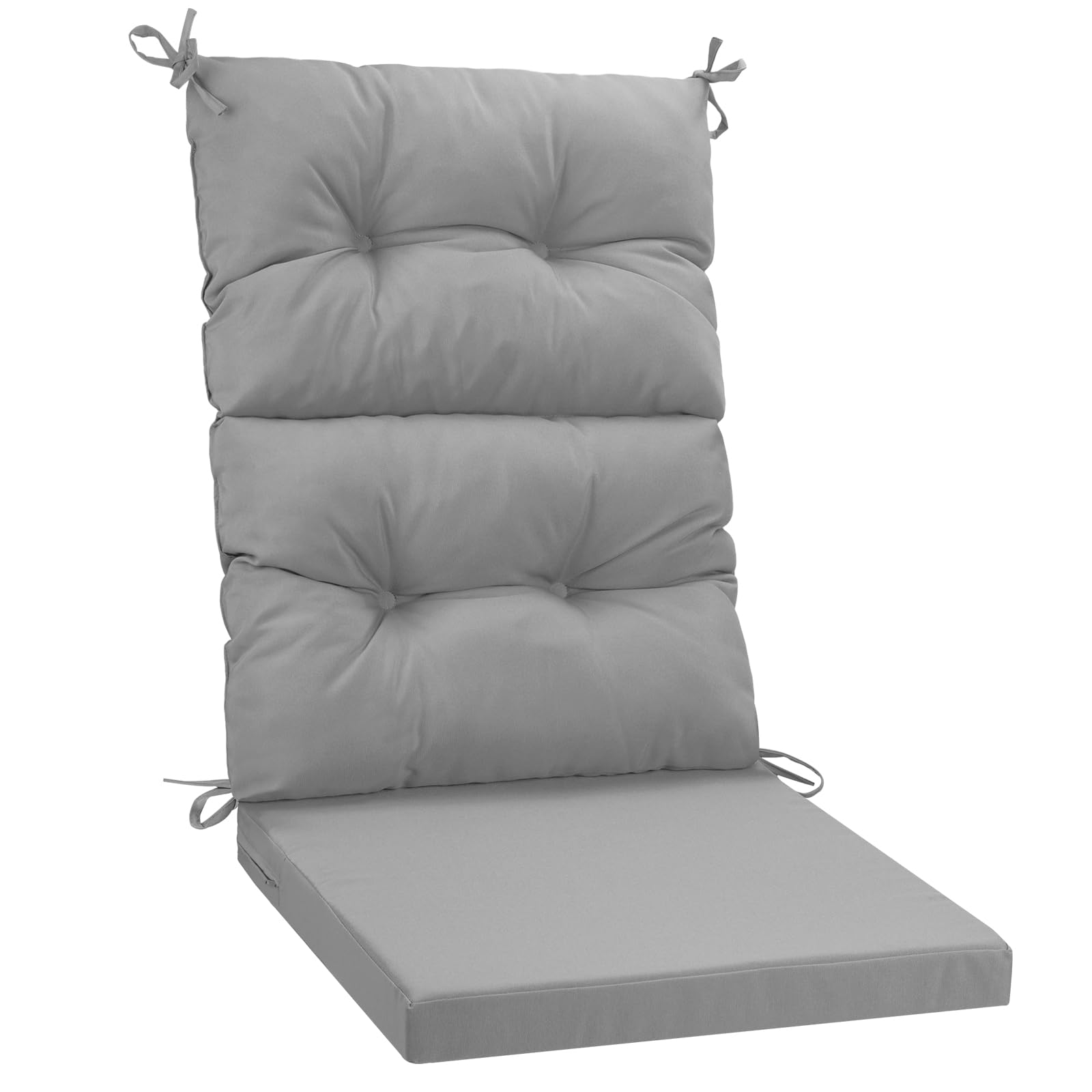 PRIMEPATIO Outdoor High Back Garden Chair Cushion 120x50cm, Waterproof Rattan Seat Pad with Tufted Backrest & Ties for Garden & Patio Furniture,Loungers, 120x50cm, Grey
