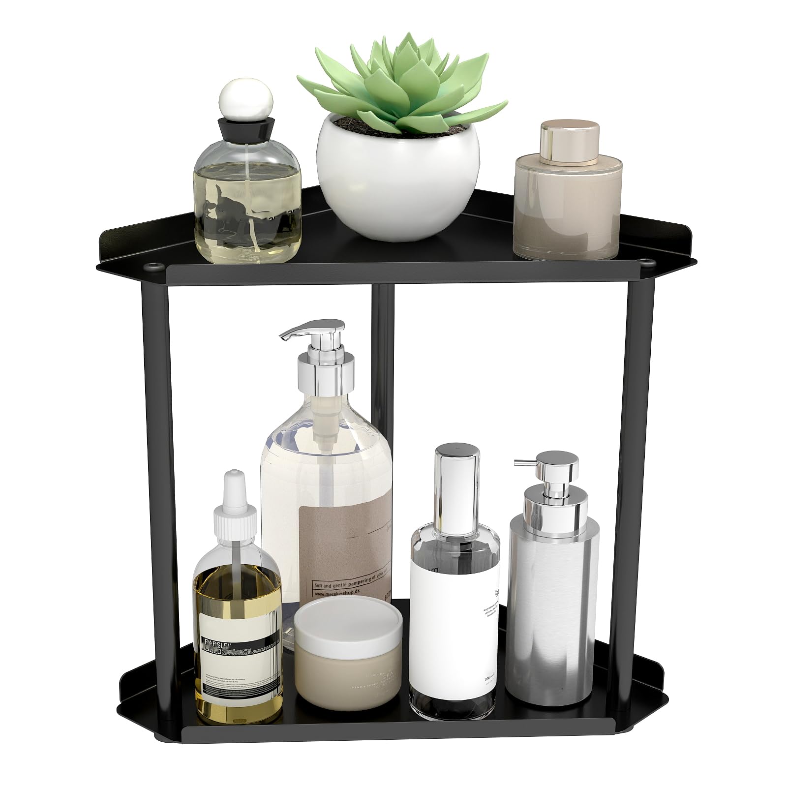 STWWO 2 Tier Bathroom Countertop Corner Shelf Organizer 27x15x27 cm