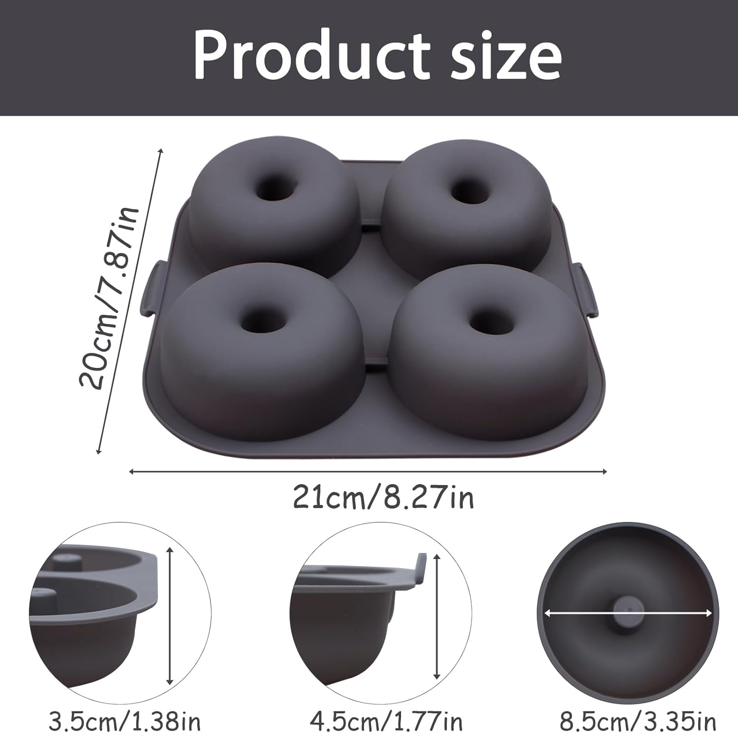Silicone Doughnut Molds for Air Fryer, Set of 2, 8-Cavity Non-Stick Donut Pans with Carrying Handle, Doughnut Bagel Baking Tin for Muffins Cake, Dishwasher Safe, Grey - Image 2