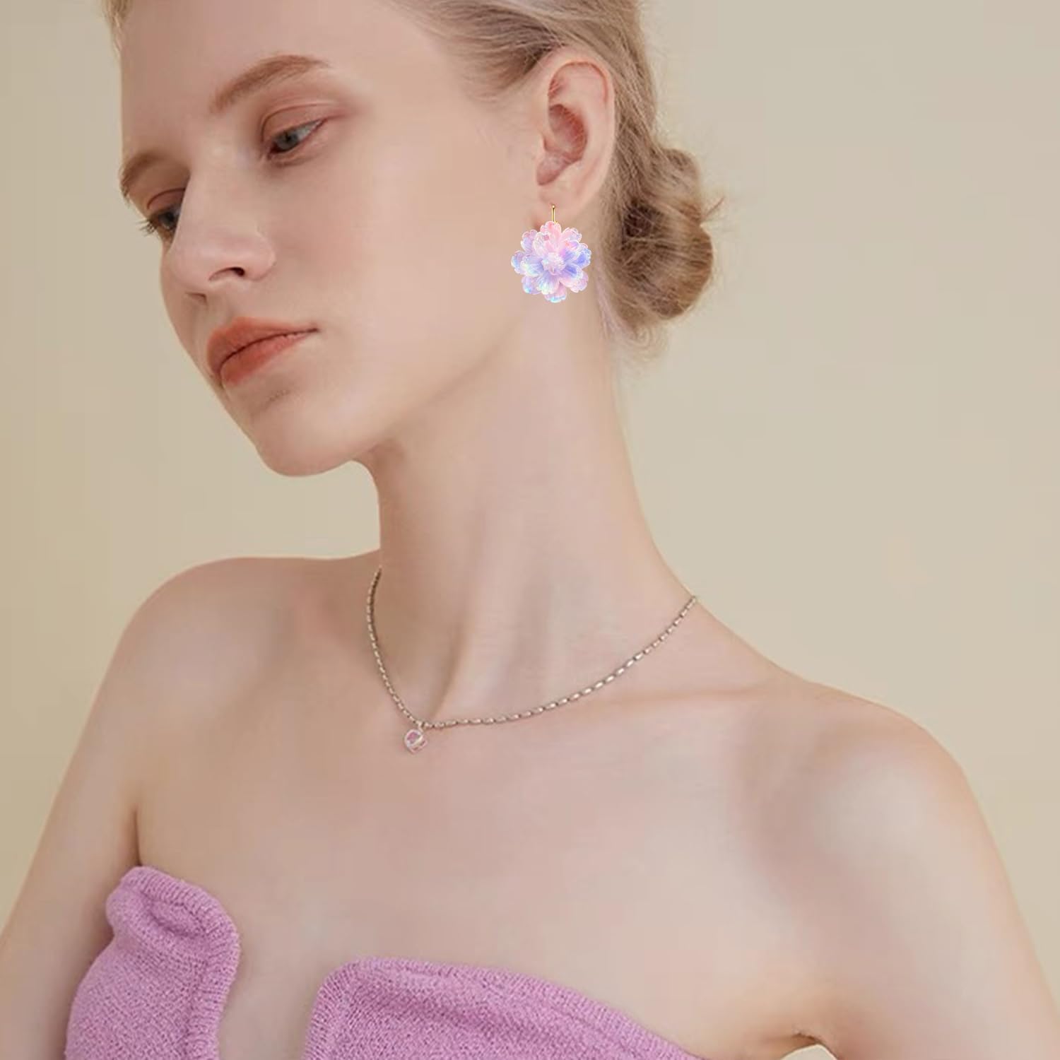 Bohemian Handmade Colorful Resin Flower Floral Camellia Dangle Drop Leverback Earrings For Women - Image 3