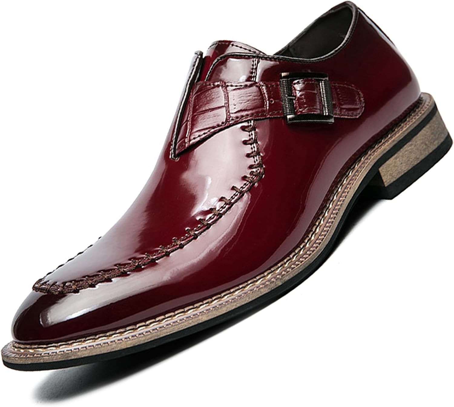 Men’s Dress Shoes Single Monk Strap Comfort Non-Slip Leather Walking Shoes Business Wedding Party Dress Shoes Slip-On Loafer