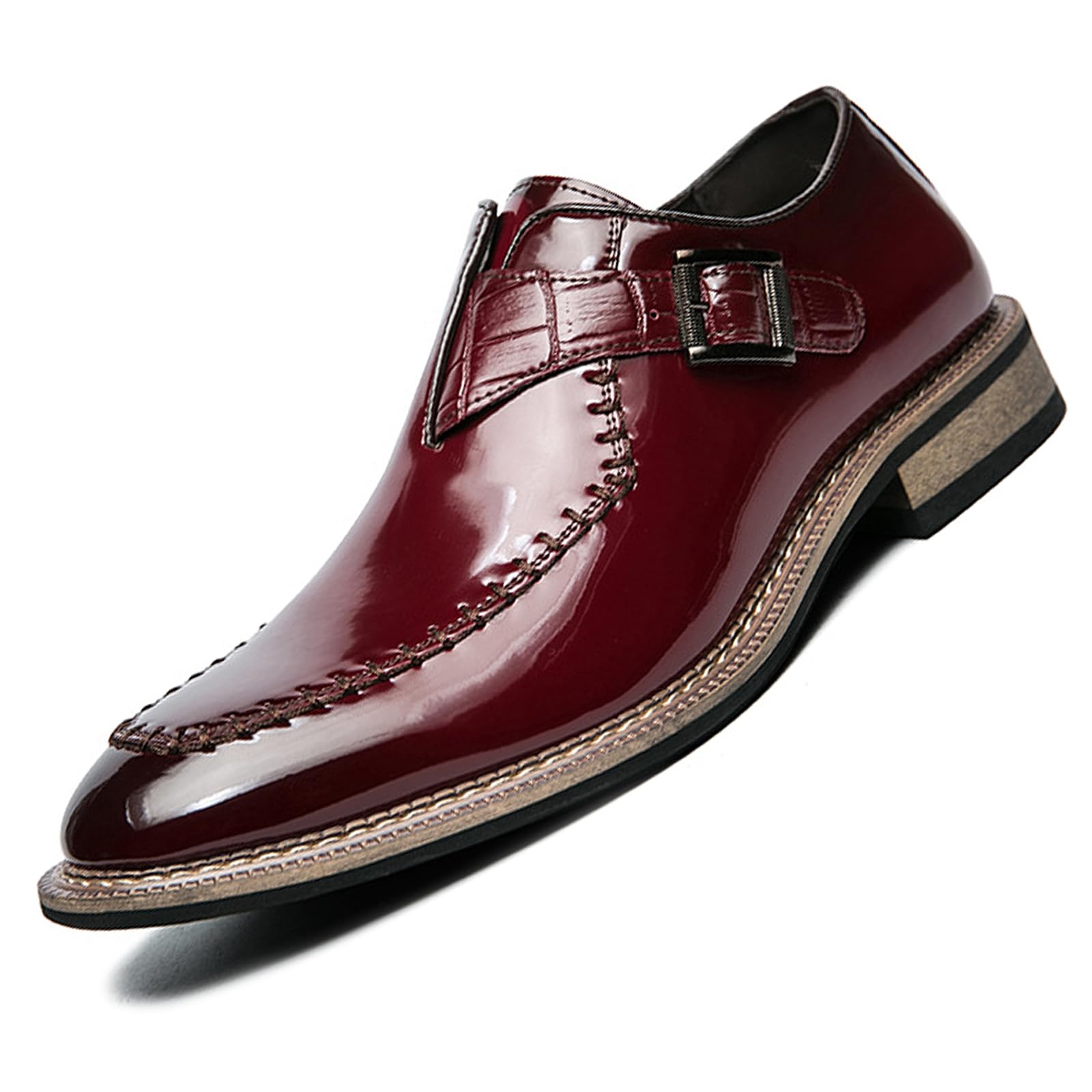 Men's Dress Shoes Single Monk Strap Comfort Non-Slip Leather Walking Shoes Business Wedding Party Dress Shoes Slip-On Loafer