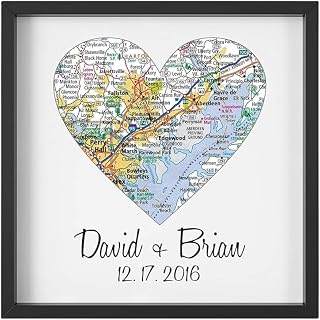 Unique Gay Wedding Gift for Couple Framed Map Art Heart Map Gay Marriage Gift LGBT Wedding