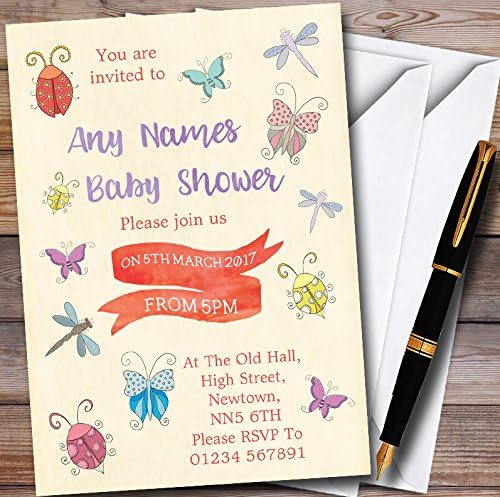 Girls Bugs & Insects Personalized Baby Shower Invitations