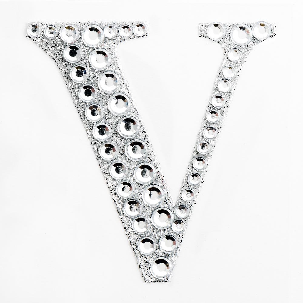 5cm Diamante Self Adhesive Glitter Sticker Letter V