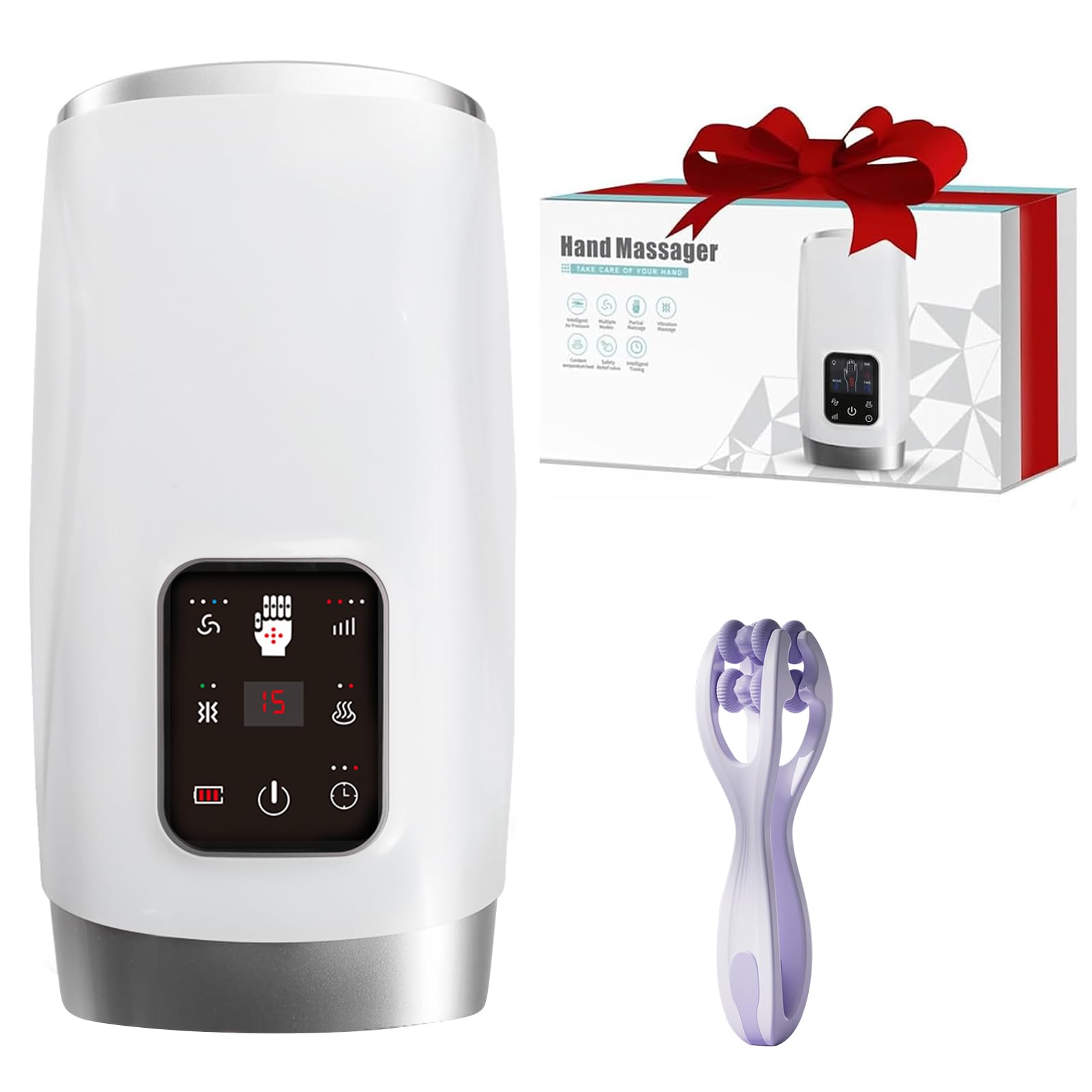 Massaggiatore Mani Senza Fili, Elettrico Massaggiatore Mani, Massaggiatores per Manis Airbag con Calore, 2 Temperature, Timer Auto, Regali di Compleanno per Donne e Uom