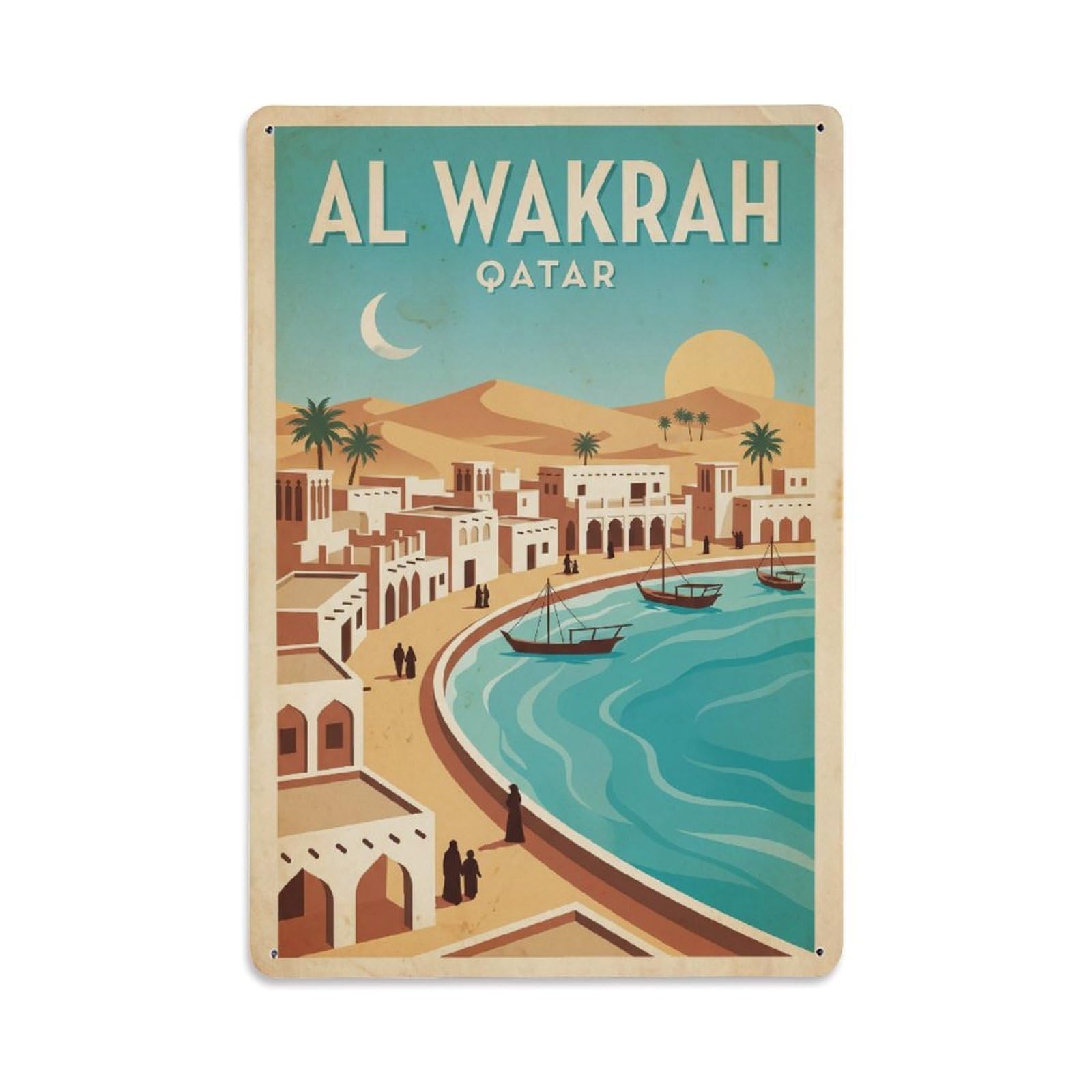 Metal Tin Sign Travel Retro Qatar Al Wakrah