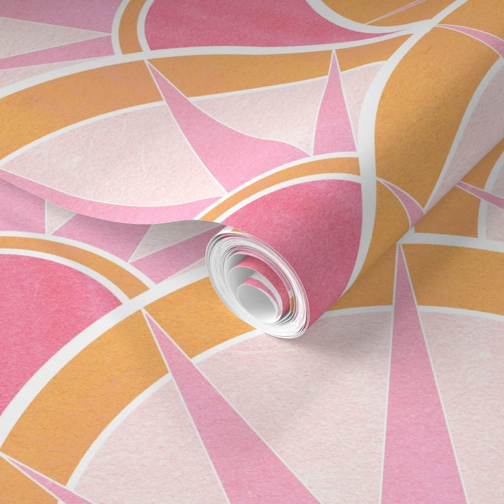 Spoonflower Removable Wallpaper 3ft x 2ft - Pink Orange Art Deco Fancy Fan Vintage Feminine Pastels Retro 1920S Custom Pre-Pasted Wallpaper