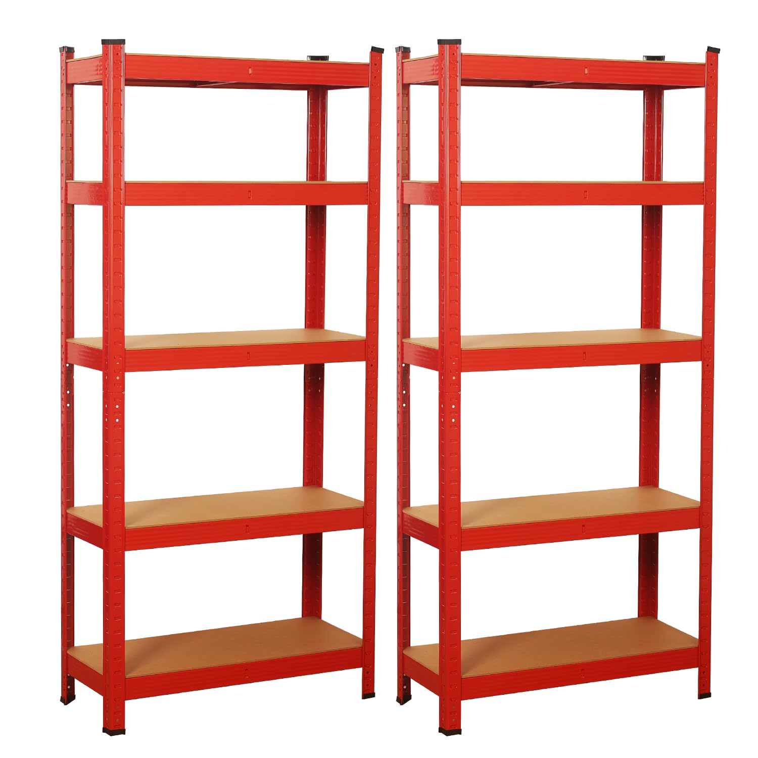 Signzworld 2er Set Schwerlastregal, Befestigungsmaterial 1750kg, 10 Verstellbare Ablagen, Kellerregal Lagerregal Steckregal Metallregal Werkstattregal (Rot, 90x40x180cm)