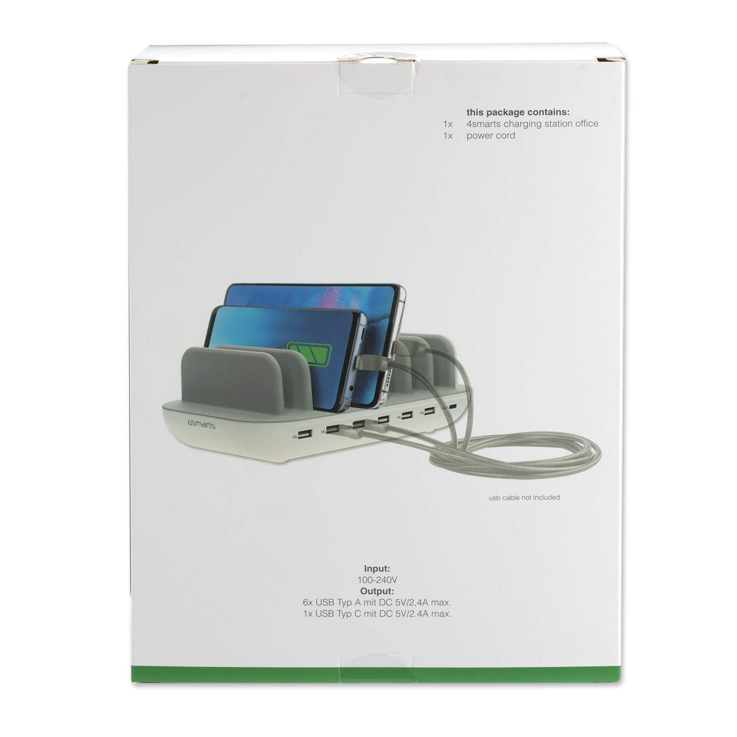 4smarts Office Station de Charge 60W avec 7 Ports USB [6X A & C 2.4A] Chargeur Rapide pour Multiples Appareils Compatible avec iPhone, Samsung, Huawei, iPad - Blanc