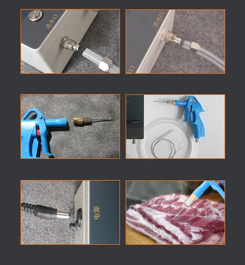 Pompe à Seringue électrique pour Viande Saline, Pistolet à Pompe à Bacon Haute Pression, Injecteur électrique, Processeur de Viande avec Aiguille en Acier Inoxydable 316 (4 aiguilles)