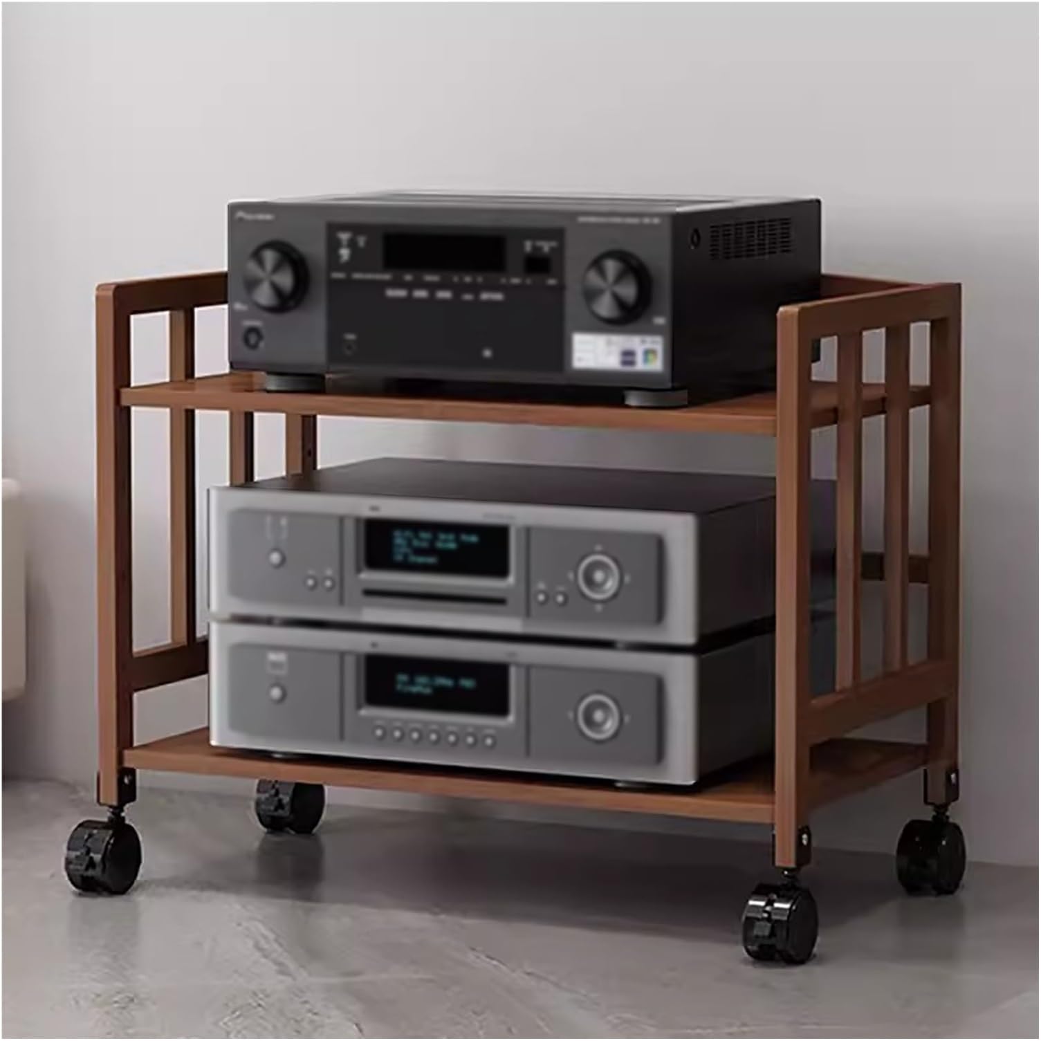 Adjustable Multi-Tier AV Media Stand - 2/3/4/5 Tier Audio Storage Shelf for CDs Record Players Stereo Receivers Corner TV & Projector Cabinet with Wheels - Stylish Functional & Space-Saving S...