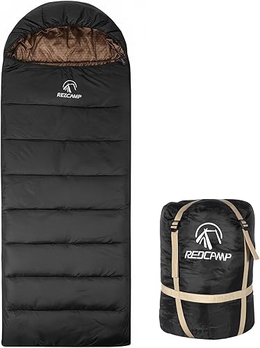 Miniatura 9 de REDCAMP Saco de dormir de franela para adultos, cómodos sacos de dormir de algodón para acampar con capucha desmontable, rojogrisazul