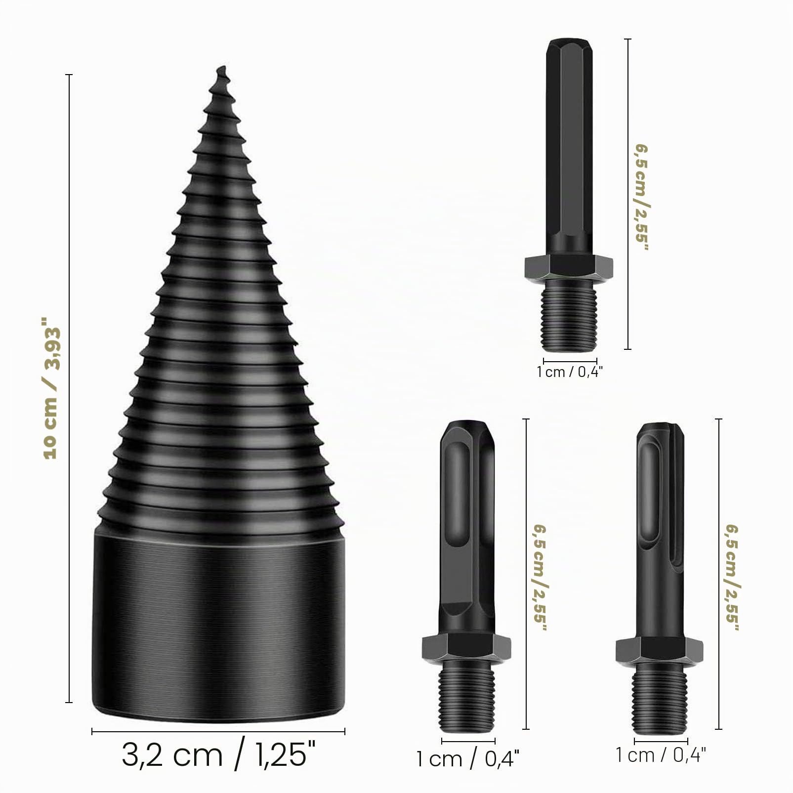 Taladro de Cono 32mm, Divisor de Madera, Taladro Escalonado, Partir Troncos, Cortar Leña, Tornillo de Cono Conductor, Cortador de Troncos