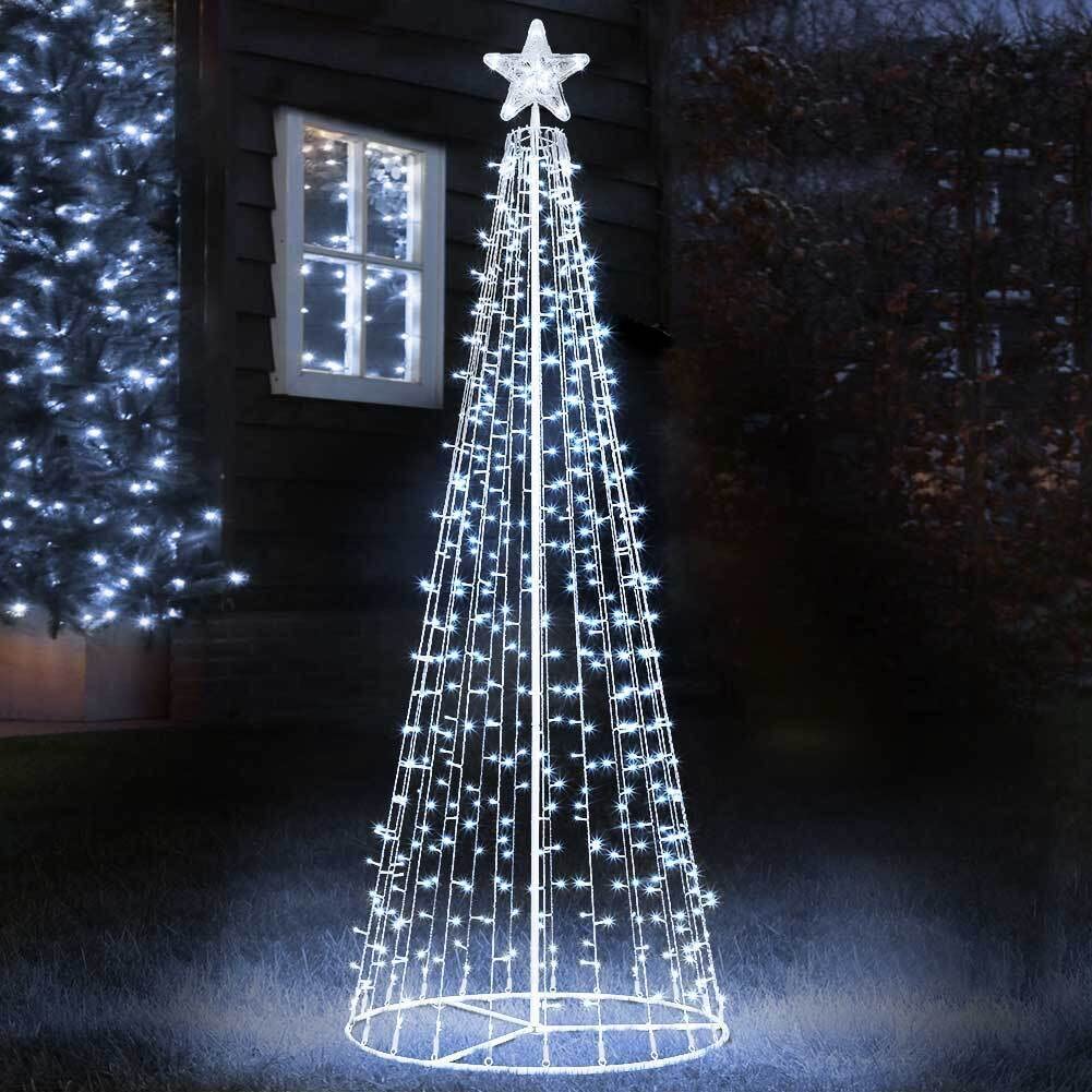 Albero di Natale Luminoso Altezza 220cm con 592 Luci 8 Giochi di Luce Struttura in Metallo Base 80cm Puntale a Stella Decorazioni Natalizie Interno Esterno IP44 (Bianco Freddo)