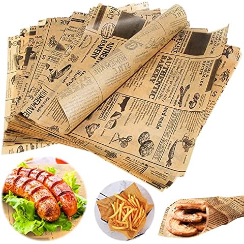Deli Papierblätter Fettdichtes Papier Geschenkpapier Zum Sandwich Wrap Einweg Fettdichte Papierblätter für Familie Bar Geburtstag Party Hochzeit Tischdekoration 25cm x 25 cm 50STK Cover