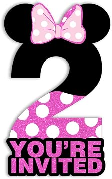 Mouse Girl 2nd Birthday Invitations with Envelopes Pink Glitter Mouse 2nd Birthday Party Shaped Invitations Girl,Set of 20