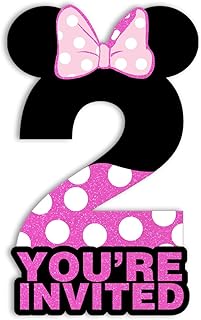 Mouse Girl 2nd Birthday Invitations with Envelopes Pink Glitter Mouse 2nd Birthday Party Shaped Invitations Girl,Set of 20