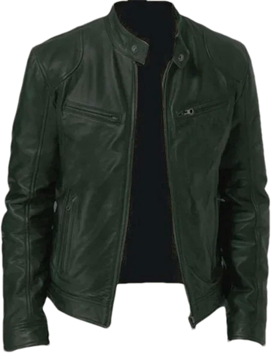 JXQXHCFS Mens Leather Jacket Autumn Winter Business Gentleman Warm Pocket PU Leather Jacket Stand Collar Slim Coat