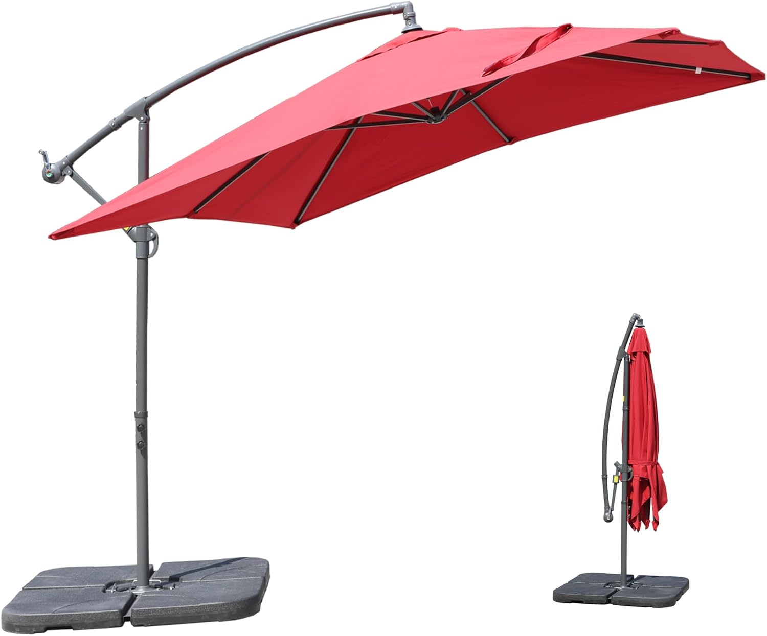 8.3ft Patio Umbrella Square Outdoor Market Umbrella Cantilever Patio Umbrella with Push Button Tilt and Base for Patio Backyard Garden Deck Pool (Red)