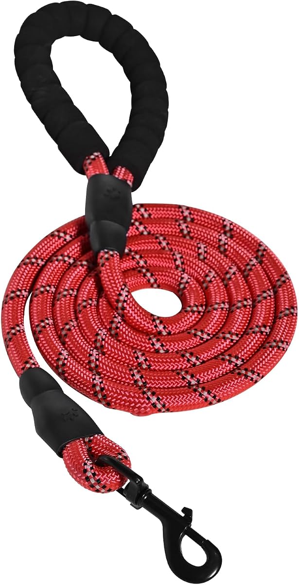 Amazon Basics Correa redonda para perro, resistente, cuerda duradera para perros pequeños, medianos y grandes, diseño ligero para caminar, entrenar y actividades al aire libre, rojo, 6 pies
