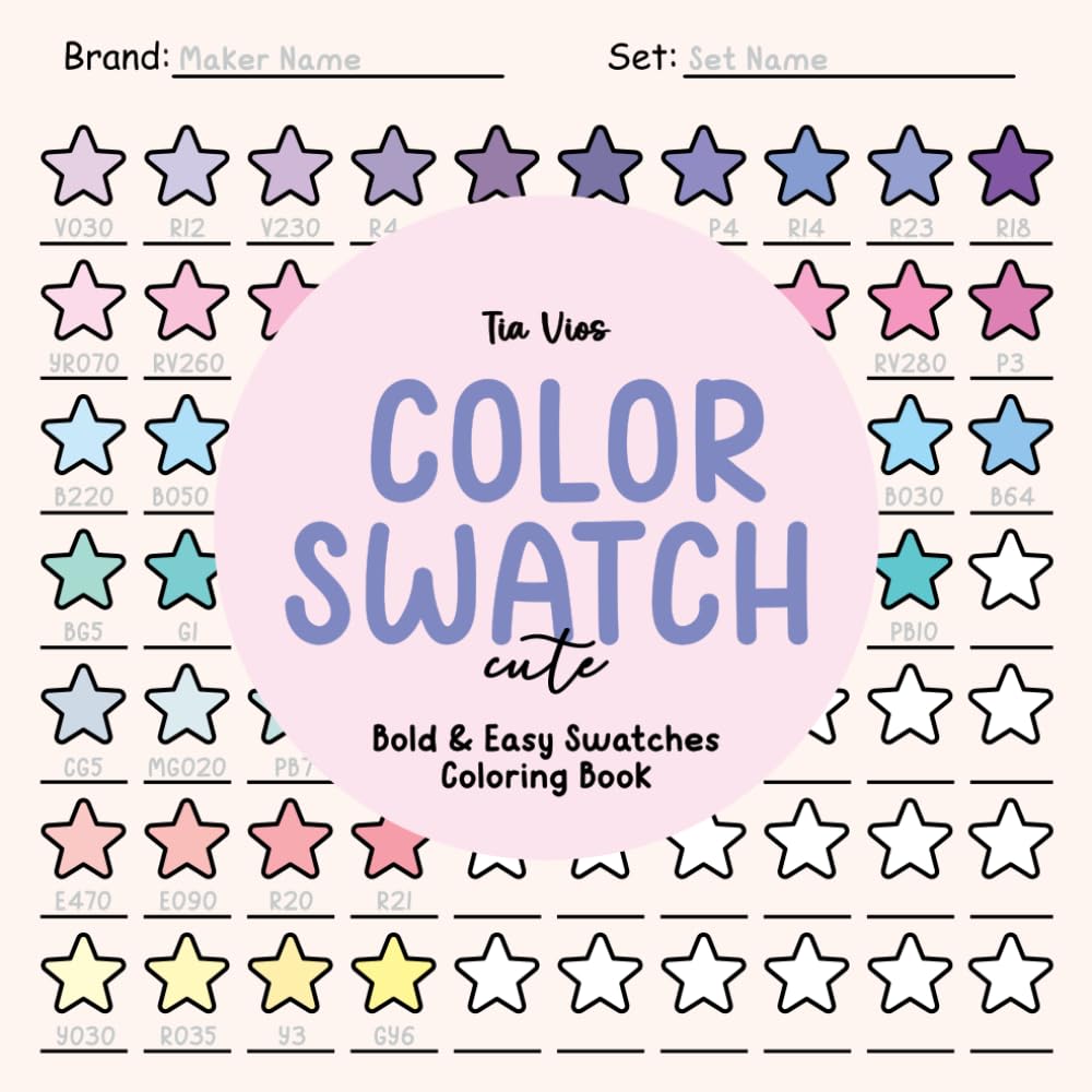 Color Swatch Cute: Bold and Easy Swatches Coloring Book: 18 Cute and Fun Designs to Organize your Colors
