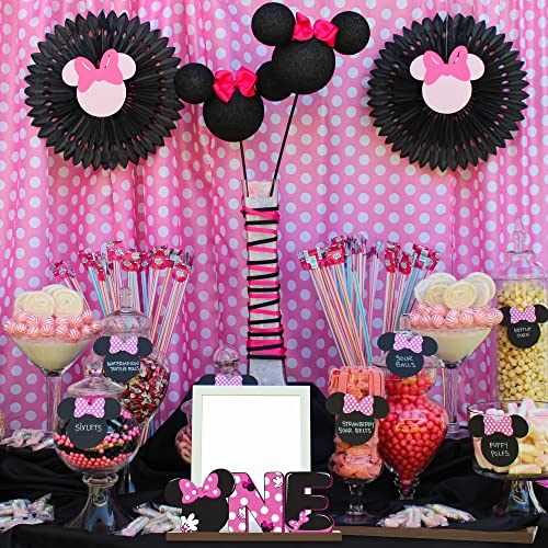 Laffact One Letter Sign Wooden Table Centerpieces Pink Cartoon Mouse 1St Birthday Party Supplies Table Decoration One Year Old Birthday Wood Table Sign Milestone For Kids Girls Baby Shower Photo Props #TOP5