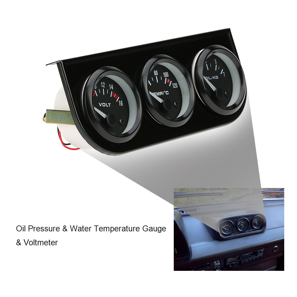 Shkalacar 3 en 1 Voltímetro de Indicador de Temperatura del Agua de Presión de Aceite 52 mm, Kit de Indicador Triple Electrónico Medidor para Moto, Coche 12V