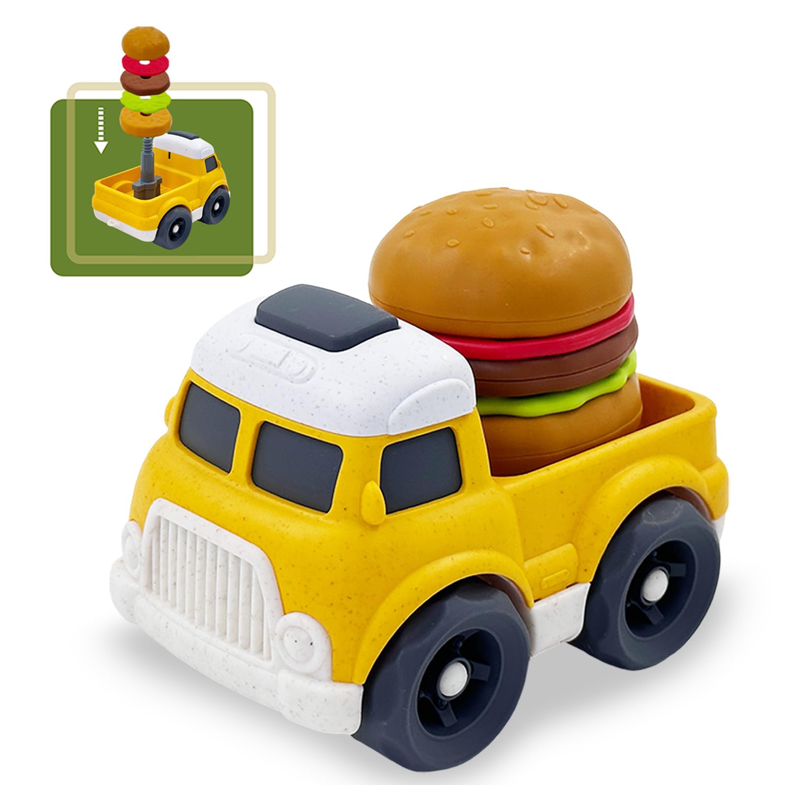 Cicili Toys for 2 Year Old Boy - Burger Stacking Toddler Toys with 5 Colourful Layers - Early Educational Fine Motor Skills Toy Cars - Birthday Gift for Boys Girls (Burger)