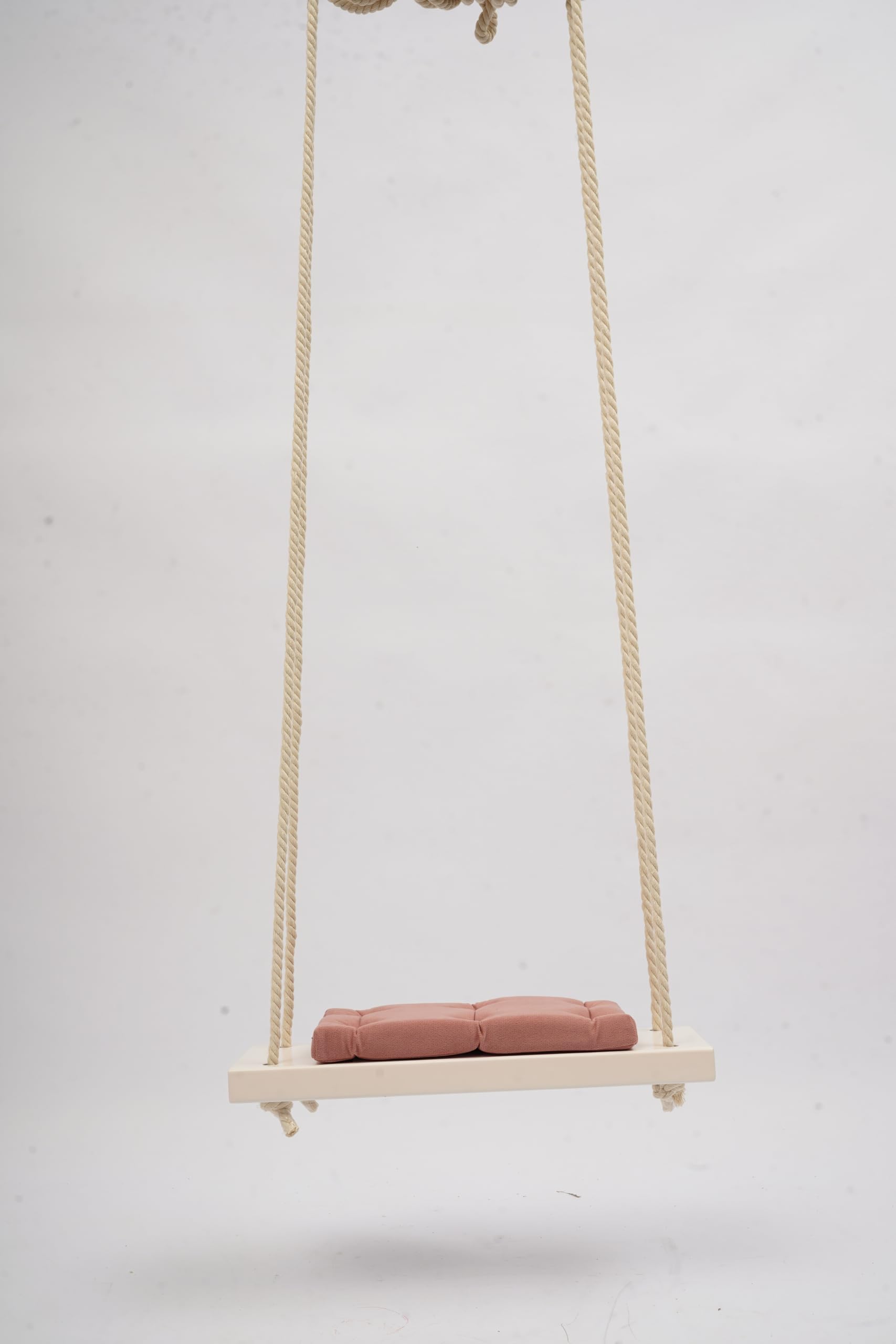 Columpio colgante de madera maciza rosa con acolchado para niños