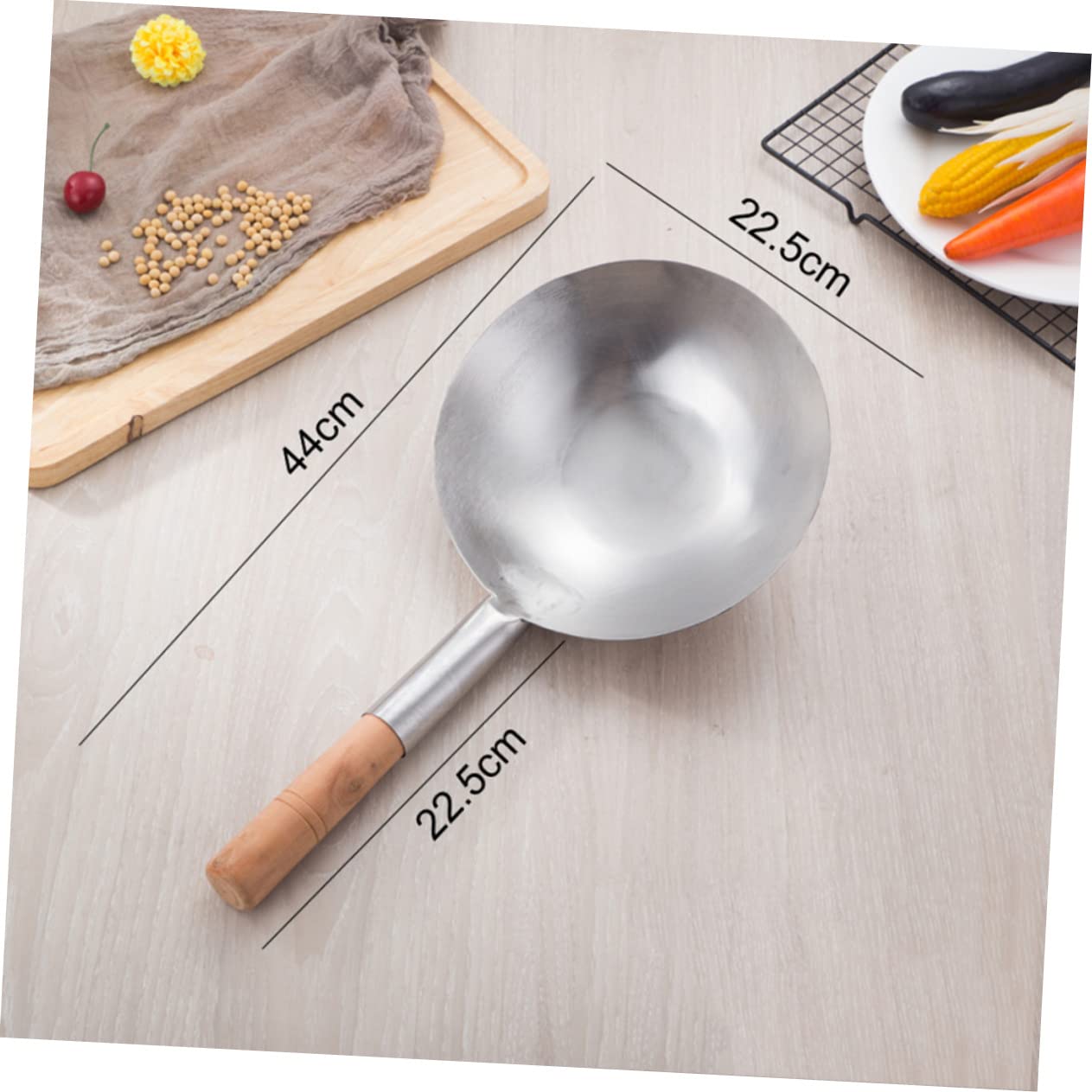 Ciieeo Stainless Steel Spoon Silverware Spoons Kitchen Utensil Soup Wedding Dinnerware Gravy Scoop Water Spoon Ladle Serving Large Tableware Salad Spoon Wooden