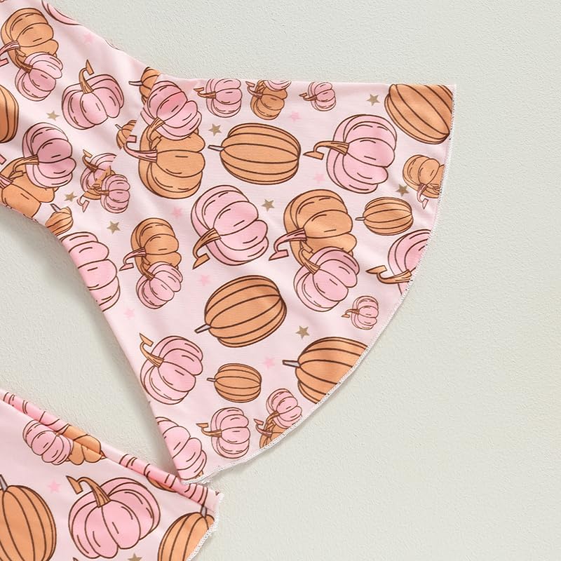 Toddler Girl Halloween Outfits Long Sleeve Letter Print Shirt Pumpkin Flare Pants Sets Little Girl Fall Clothes (Brick Red, 7-8 Years) - Image 7