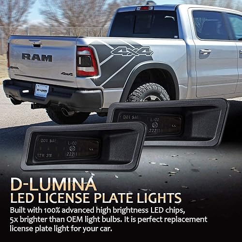 Miniatura 6 de D-Lumina Conjunto de lámpara LED para matrícula, lente ahumada, compatible con Dodge Ram 1500 2019, 2020, 2021, 2022, luces blancas de 6000 K,