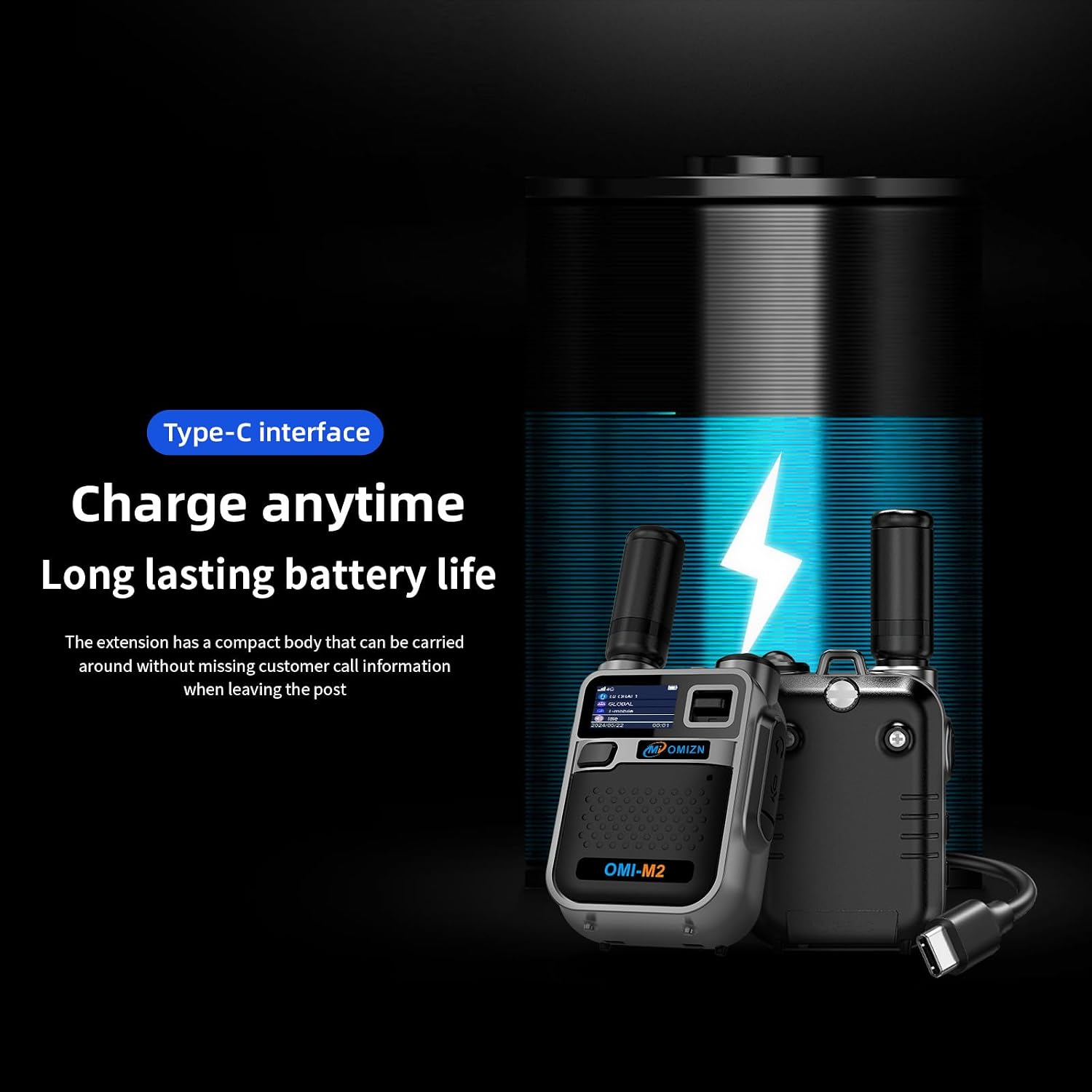 M2 Long Range Walkie Talkie,Portable 2 Way Radio with Flashlight,Encrypted with AES256,Lightweight Walky Talky with Type C Charging,for Construction Site Hotel Security,2 Pack