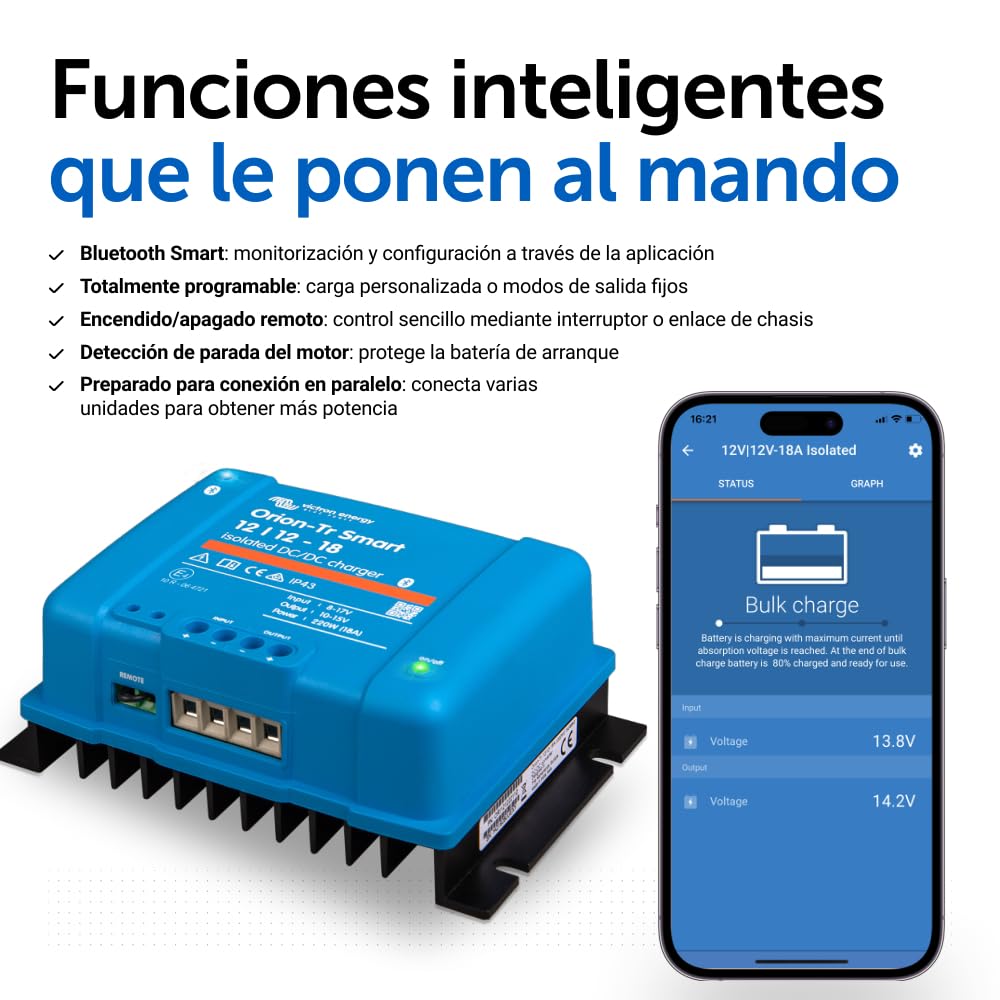 Victron Energy Orion-TR Smart 12/12-Voltios 18 amperios 220-Vatios Cargador CC/CC Aislado (Bluetooth)