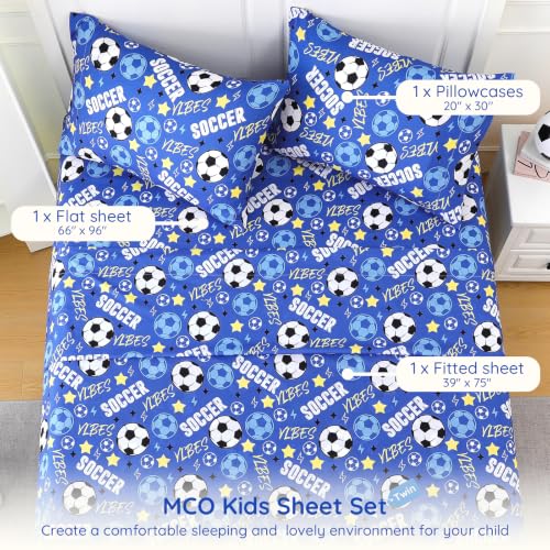 MCO Kids Twin Size Bed Sheet Set with Soccer Sport Theme, 3 Piece Soft Microfiber Kids Bed Sheets, Oeko-TEX, Won't Pop Off, Breathable & Machine Washable, Football Bedding Set for Boys, Girls - image 6