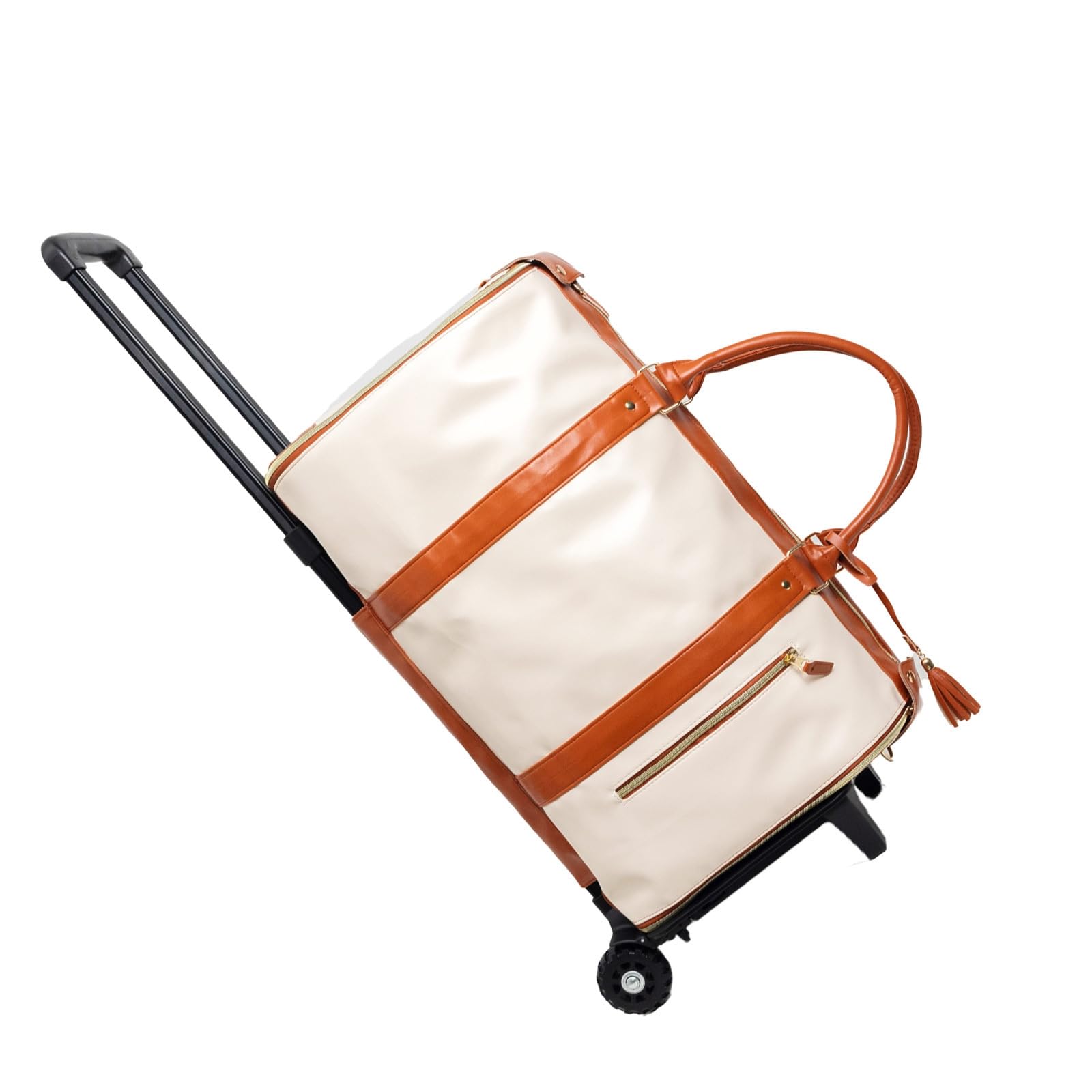 Manici Superiori Zip Liscia Borsa Porta Abiti con Ruote Borsone Porta Abiti Ruote, Array, Beige E Marrone