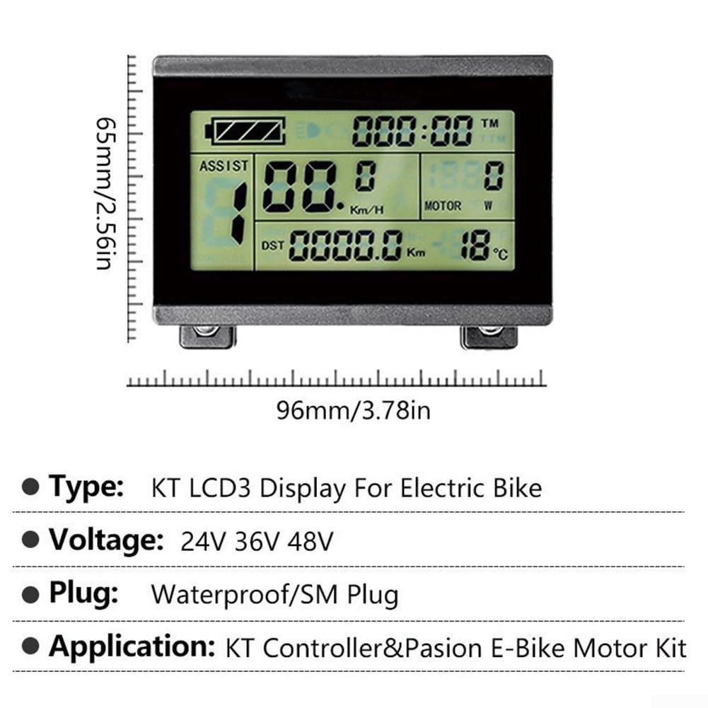 Kt-Lcd3 - Display per bici elettrica con pannello di controllo, schermo LCD impermeabile IP65 per motori Bafang, passo a 5 livelli, assistenza a piedi 6 km/h, connettore Higo a 5 pin verde