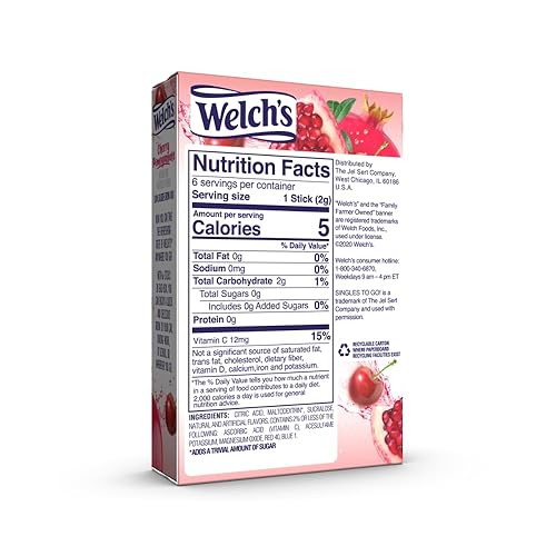 Miniatura 5 de Welch's Singles To Go - Mezcla de bebida de agua, palitos de polvo, cereza promegranate, 0.46 onzas, 6 unidades (paquete de 4)